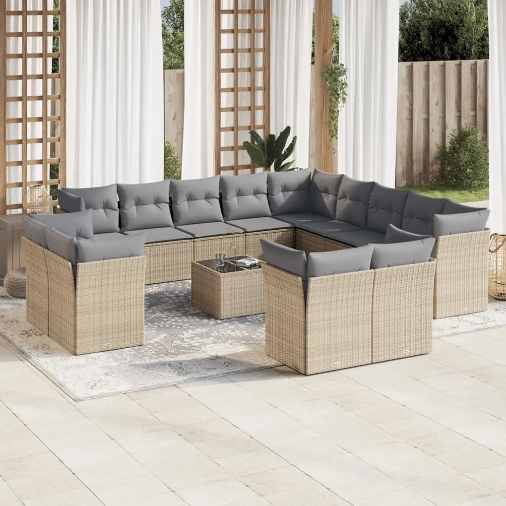 vidaXL 14 pcs conjunto de sofás p/ jardim com almofadões vime PE bege