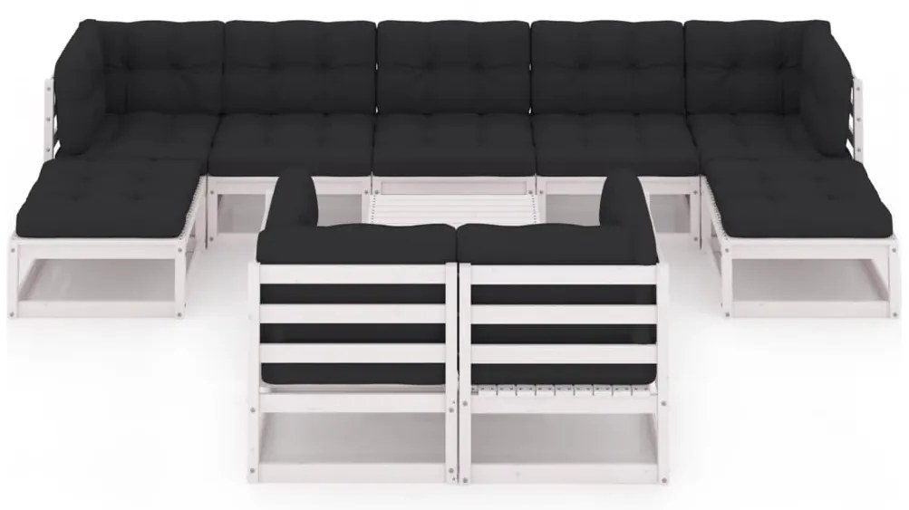 10 pcs conj. lounge de jardim c/ almofadões pinho maciço branco