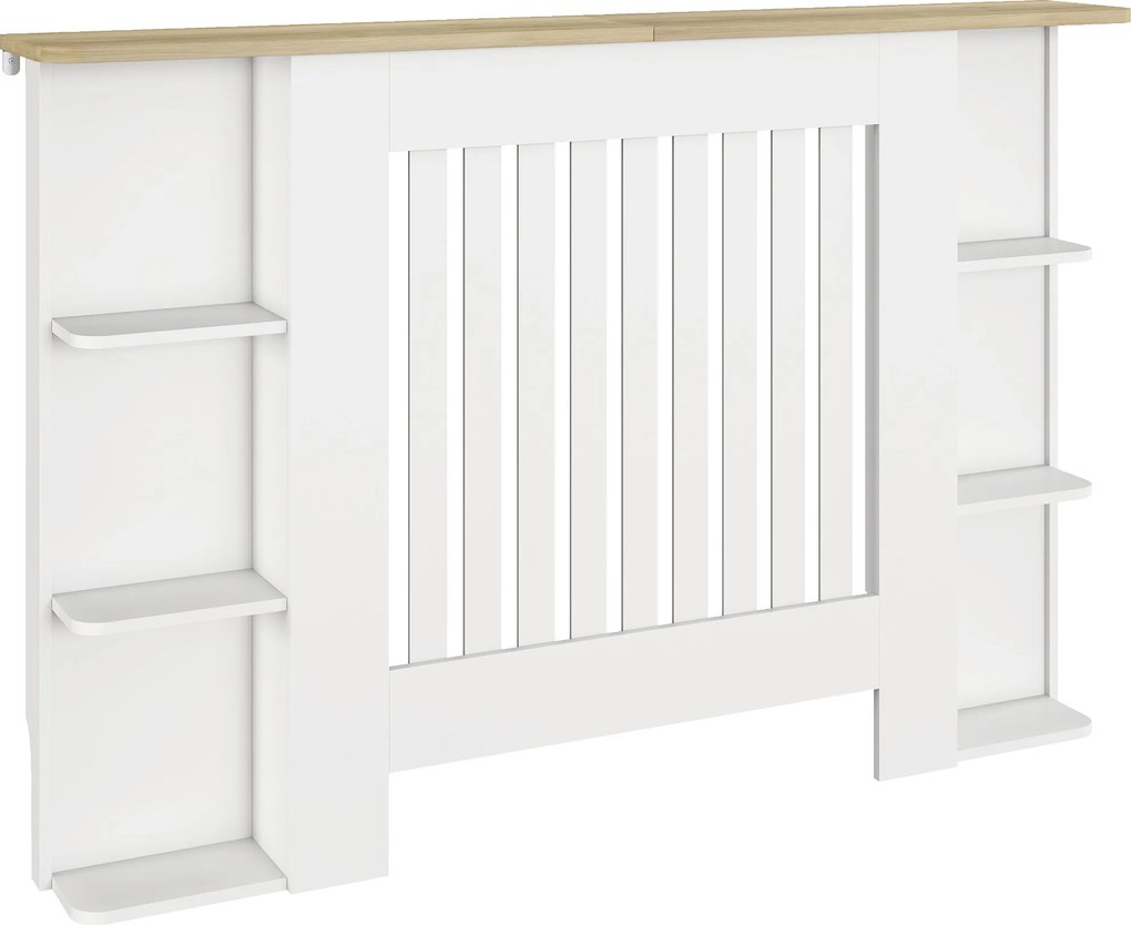 HOMCOM Cobertura para Radiadores com Prateleiras Desenho Moderno de Ripas para Sala de Estar Quarto 124x19x83 cm Branco | Aosom Portugal