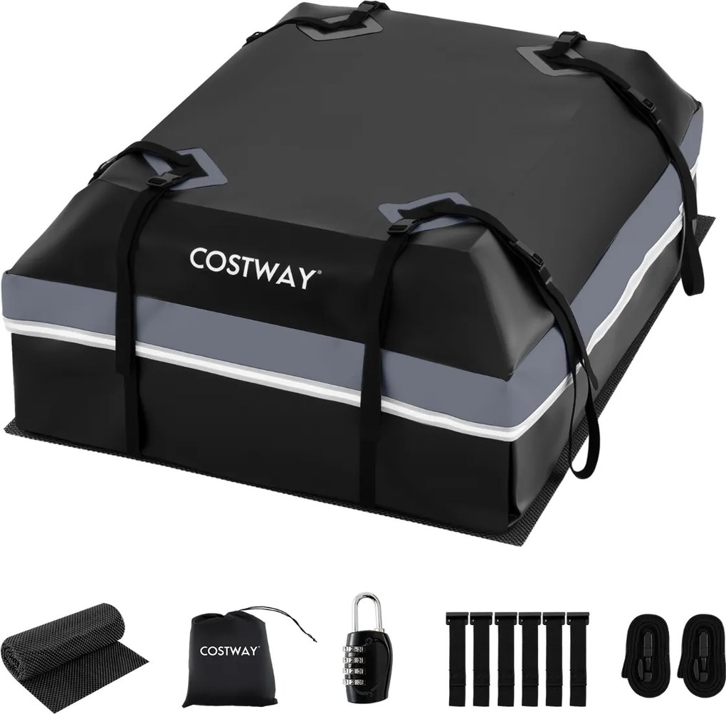 Mala de tejadilho universal para carro 112 x 86 x 45 cm, impermeável em PVC, 450 L, com 6 ganchos, 10 correias, faixas refletoras e saco de transporte