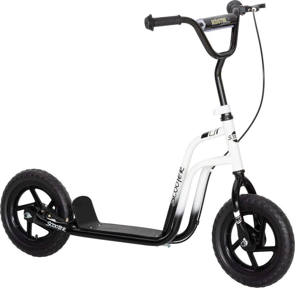 AIYAPLAY Patinete infantil com guidão ajustável, rodas grandes, suporte de estacionamento, freio de mão, para crianças de 5-12 anos, Branco | Aosom Portugal