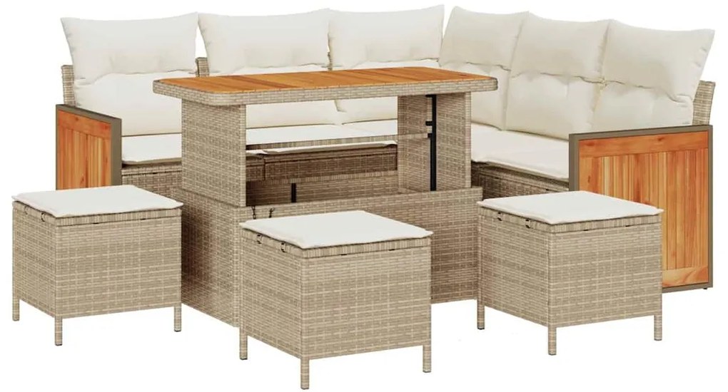 Conjunto de Sofá de Jardim de 9 Peças com Almofadas Bege Rattan de Acá