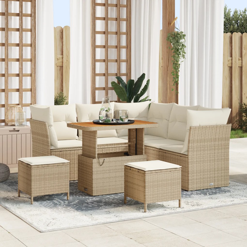 Conjunto de Sofá de Jardim com 8 Peças e Almofadas em Rattan Poliéster