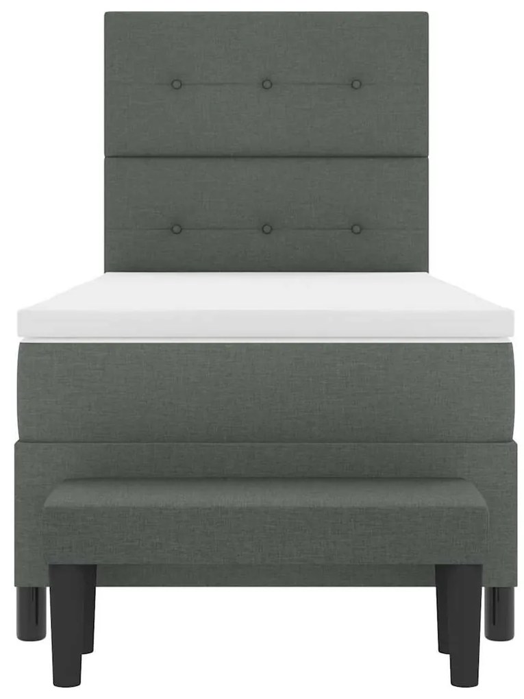 Cama Box Spring com Colchão &amp; Banco Cinza Escuro 100x200 cm Tecido
