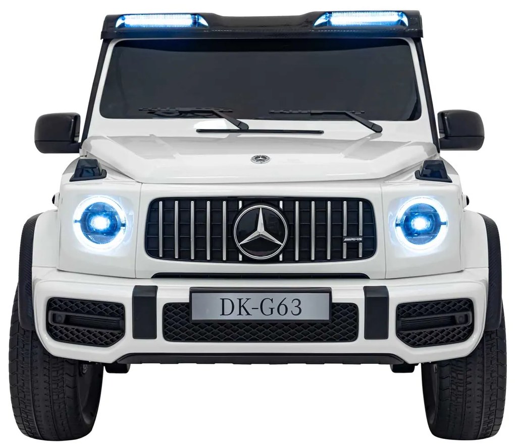 Carro elétrico para Crianças 24V, 4x200W 2 Lugares Mercedes Benz G63 AMG XXL MP4 Rodas de espuma EVA, Assento Couro Branco