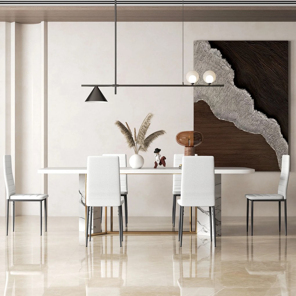 Conjunto de 6 Cadeiras de Sala de Jantar Estofadas em Linho com Pernas em Metal (MESA NÃO INCLUÍDA) Cadeiras Modernas para Cozinha Quarto Suporta até
