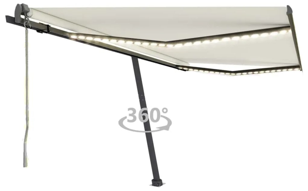 vidaXL Toldo automático com LED e sensor de vento 450x300 cm creme