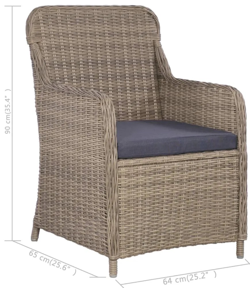 3 pcs conjunto de jantar para jardim castanho