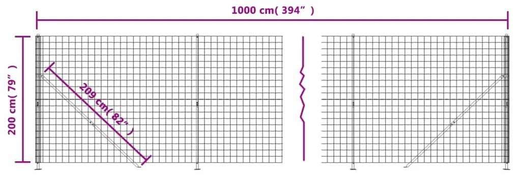 Cerca de malha de arame com flange 2x10 m antracite