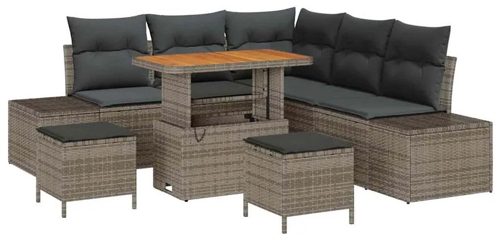 Conjunto de sofá de jardim de 8 peças com almofadas cinza em rattan si