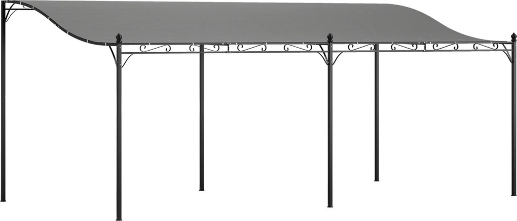 Outsunny Pérgola de Parede 3x6 m com Telhado Inclinado Orifícios de Drenagem e Estrutura Metálica Cinzento Escuro | Aosom Portugal