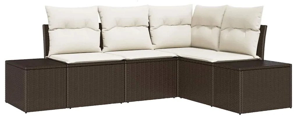 Conjunto de Sofá de Jardim de 4 Peças com Almofadas em Rattan Sintétic