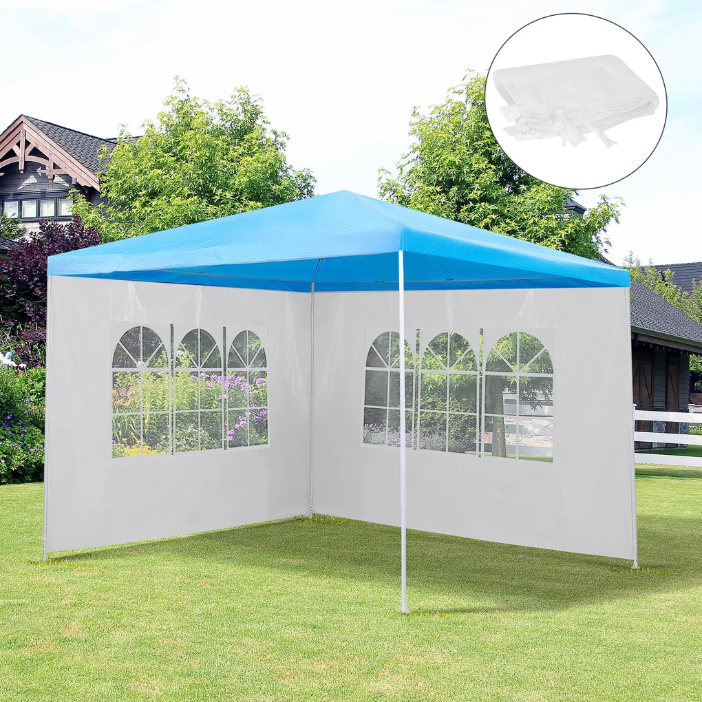 Outsunny Conjunto de 2 Paredes Laterais para Tendas de 3x3m e 3x6m Paredes Laterais para Tendas com Janelas Transparentes 293x193cm Branco