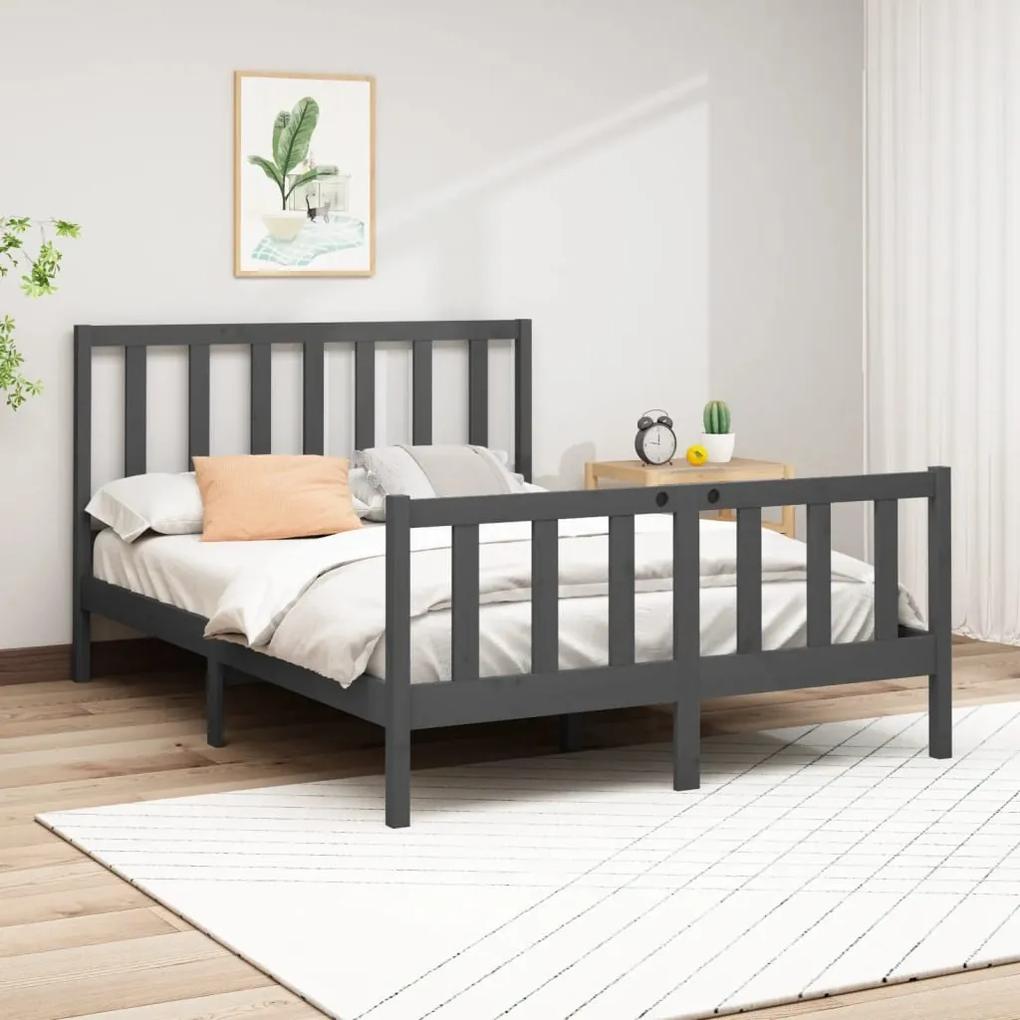 Estrutura de cama 140x200 cm madeira de pinho maciça cinzento