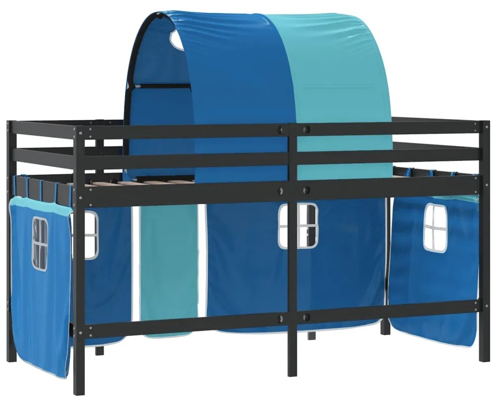 Cama alta p/ criança c/ túnel 90x200 cm pinho maciço azul
