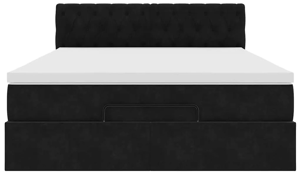 Estrutura de cama otomana com colchão 140x190 cm veludo preto
