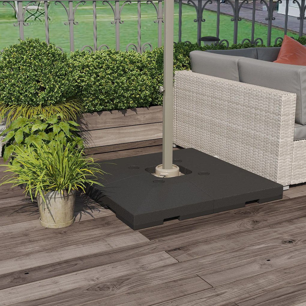 Conjunto de 4 bases de floreira para guarda-sóis com peso de lastro, para guarda-sóis com haste lateral; dimensões por base: 51 x 51 x 12 cm; polietil