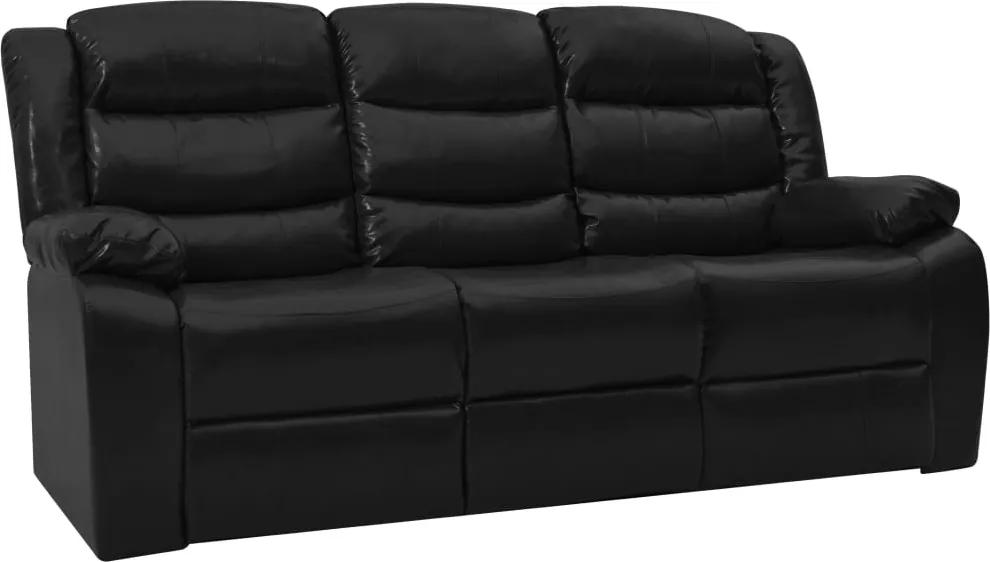Sofá reclinável de 3 lugares couro artificial preto