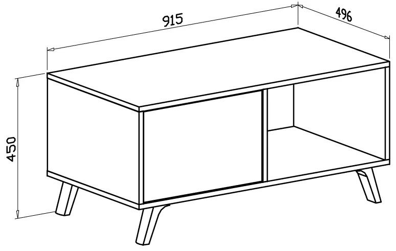 Mesa de café com portas, sala de estar, modelo WIND, cor da estrutura Branco, cor da porta Puccini, mede 92x50x45cm de altura.