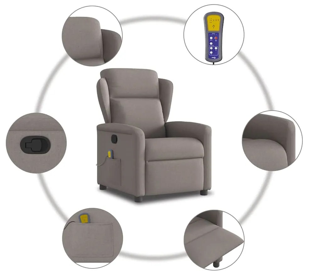 Poltrona de massagens reclinável tecido cinzento-acastanhado