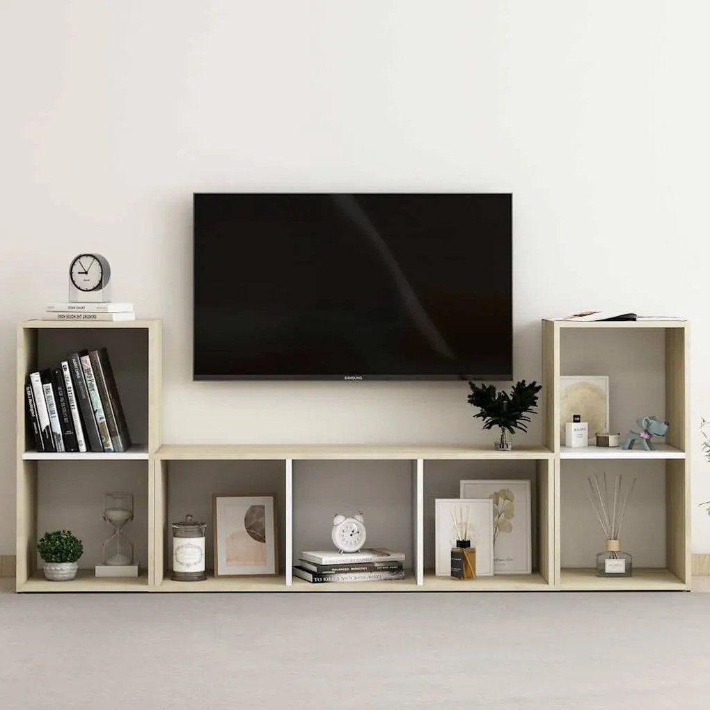 vidaXL 3 pcs conjunto móveis de TV derivados madeira branco/sonoma