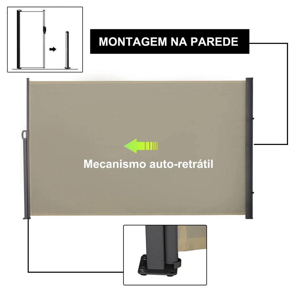 Outsunny Toldo Lateral Retrátil para Terraço Pátio ou Jardim Toldo de Privacidade para Exterior Dobrável 300x180cm Bege