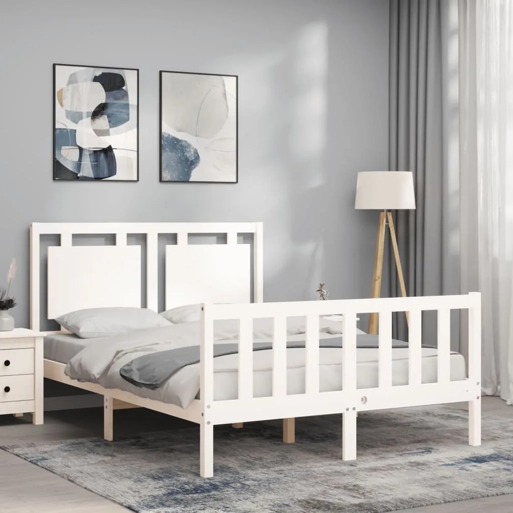 Estrutura de cama com cabeceira 140x200cm madeira maciça branco