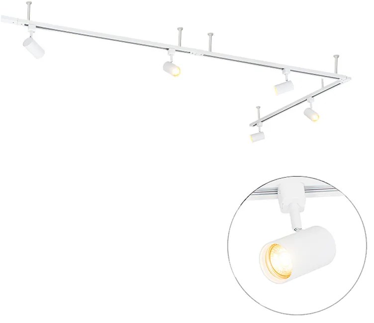 Sistema de iluminação de trilho pendente moderno com 5 focos brancos monofásicos - Iconic Jeana