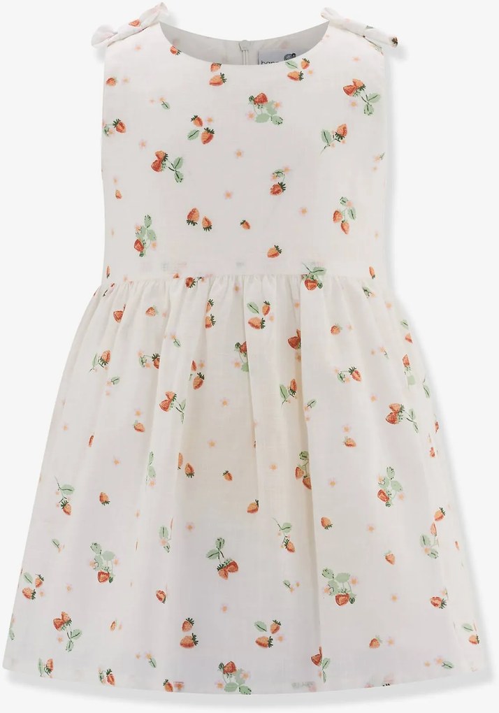 Vestido festivo com padrão de morangos Happy Girls para menina cru
