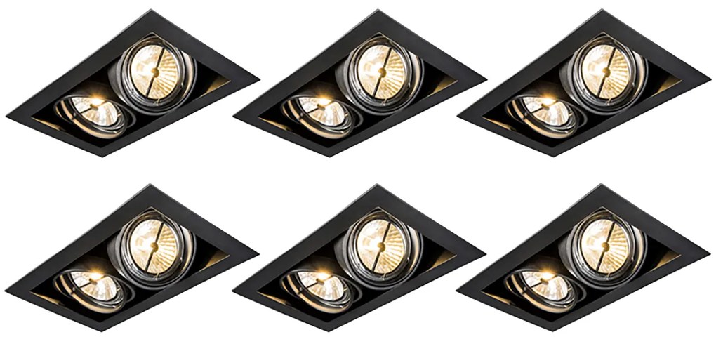 Conjunto de 6 Focos Embutidos Ajustáveis AR111 de 2 Luzes Pretos - Oneon