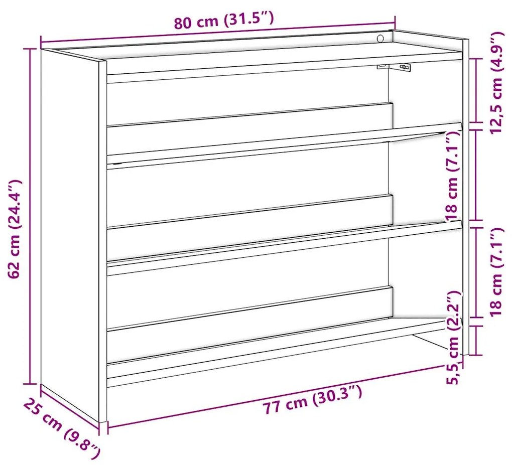 Sapateira 80x25x62 cm derivados de madeira branco