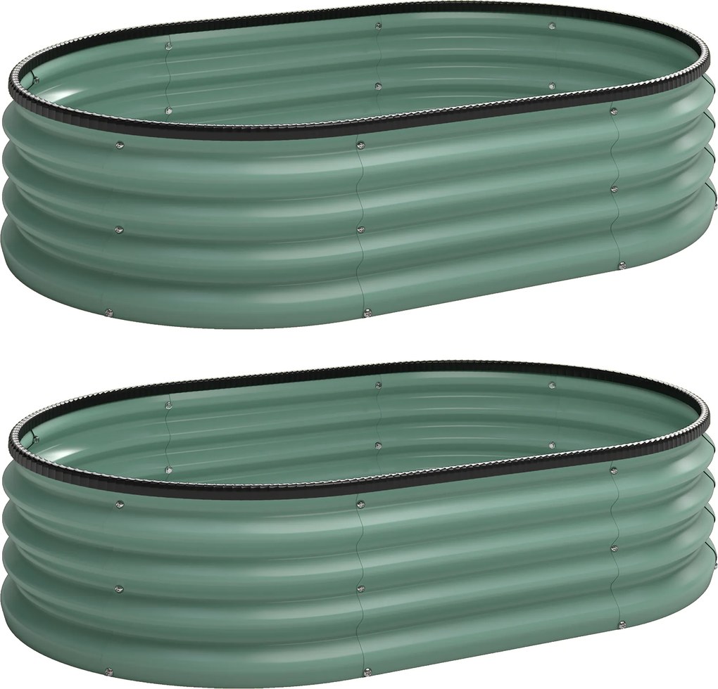 Outsunny Conjunto de 2 canteiros de jardim, 135 x 90 x 30 cm, jardineira em aço galvanizado com bordas em borracha, verde | Aosom Portugal