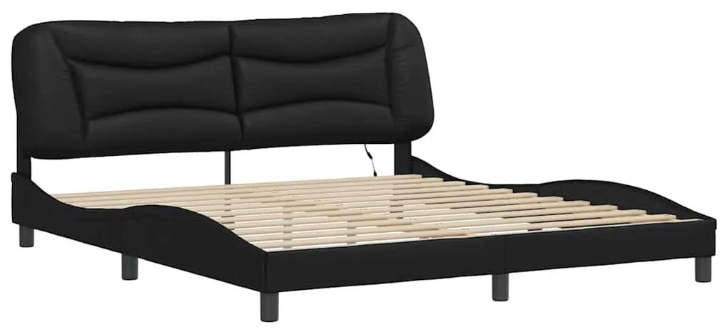 Estrutura de cama c/ luzes LED 180x200cm couro artificial preto