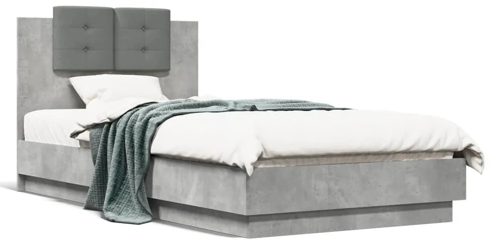 vidaXL Estrutura de cama c/ cabeceira/luzes LED 75x190cm cinza cimento