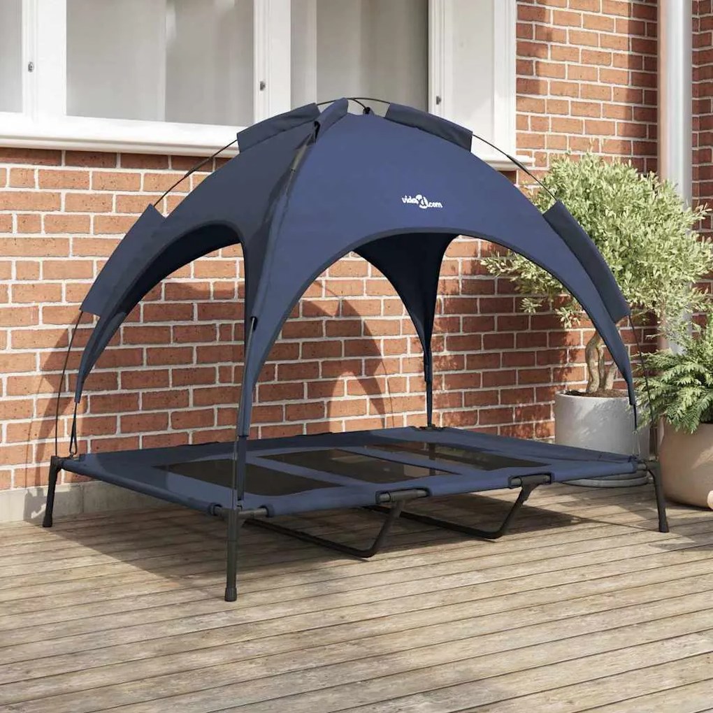 Cama Elevada para Cães com Toldo Removível Azul-marinho XL Aço
