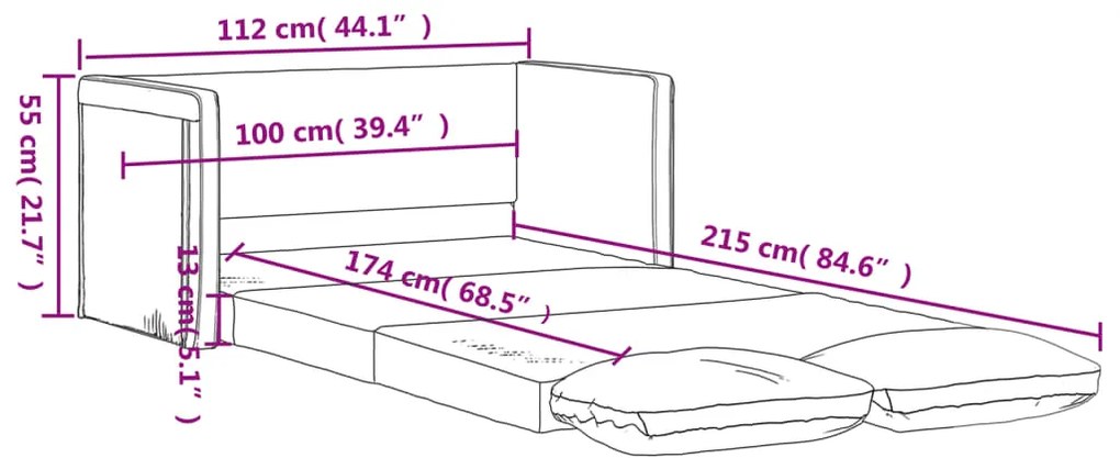 Sofá-cama sem pés 112x174x55 cm couro artificial cor creme