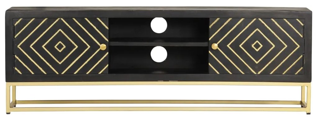 Móvel de TV 120x30x40 cm mangueira maciça preto e dourado