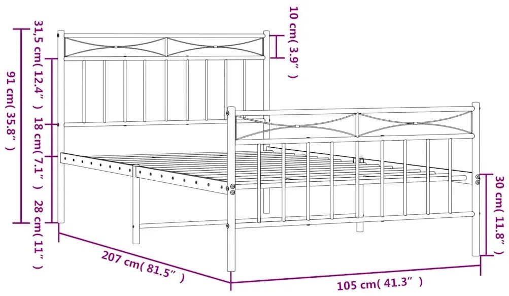 Estrutura de cama com cabeceira e pés 100x200 cm metal preto