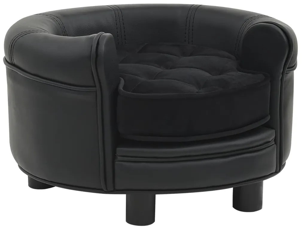 vidaXL Sofá para cães 48x48x32 cm pelúcia e couro artificial preto