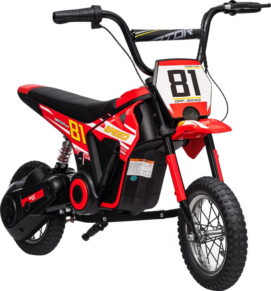 Mota Elétrica para Crianças 24V com Motor 250W Velocidade de 6-16km/h Rodas de 30,5 cm para Crianças de 8-12 Anos Vermelho