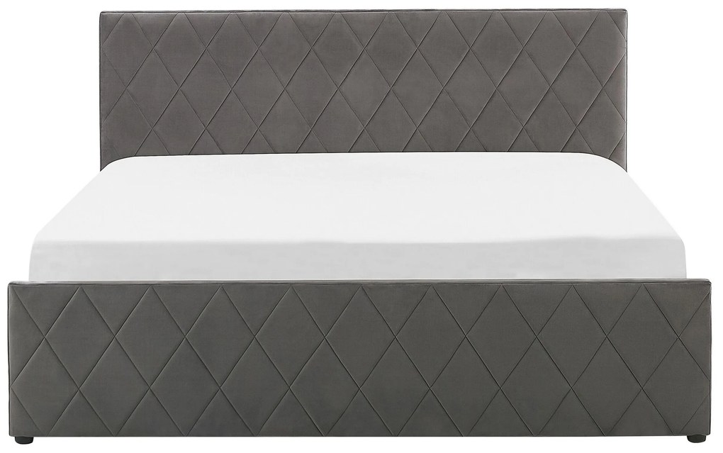Cama com arrumação em veludo cinzento 140 x 200 cm ROCHEFORT Beliani