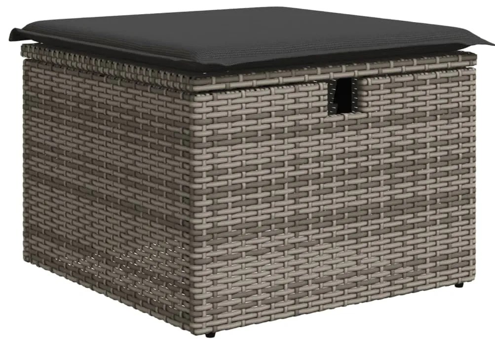 9 pcs conjunto sofás p/ jardim com almofadões vime PE cinzento