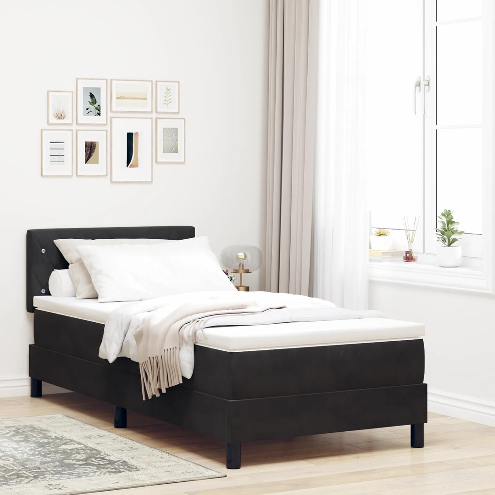 Cama Box Spring com Colchão Preta Solteiro Veludo