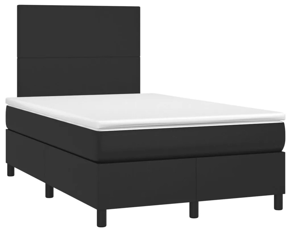 Cama box spring c/ colchão/LED 120x200cm couro artificial preto