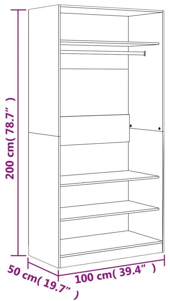 Roupeiro 100x50x200 cm derivados de madeira cinzento sonoma