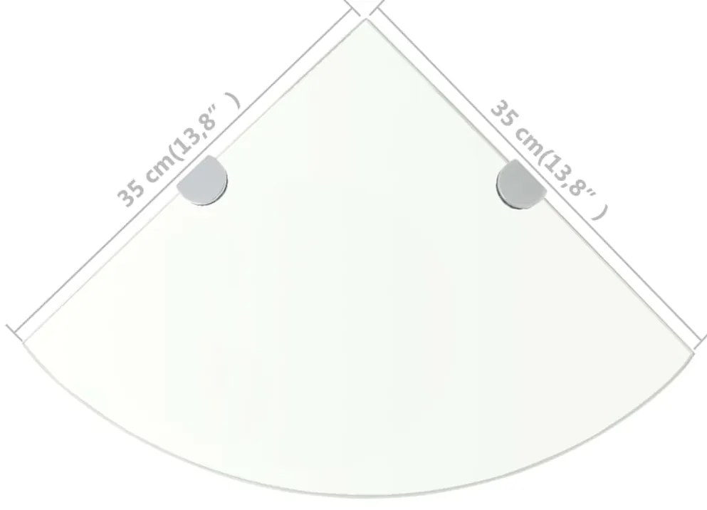 Prateleira canto, suportes cromados, vidro transparente 35x35cm