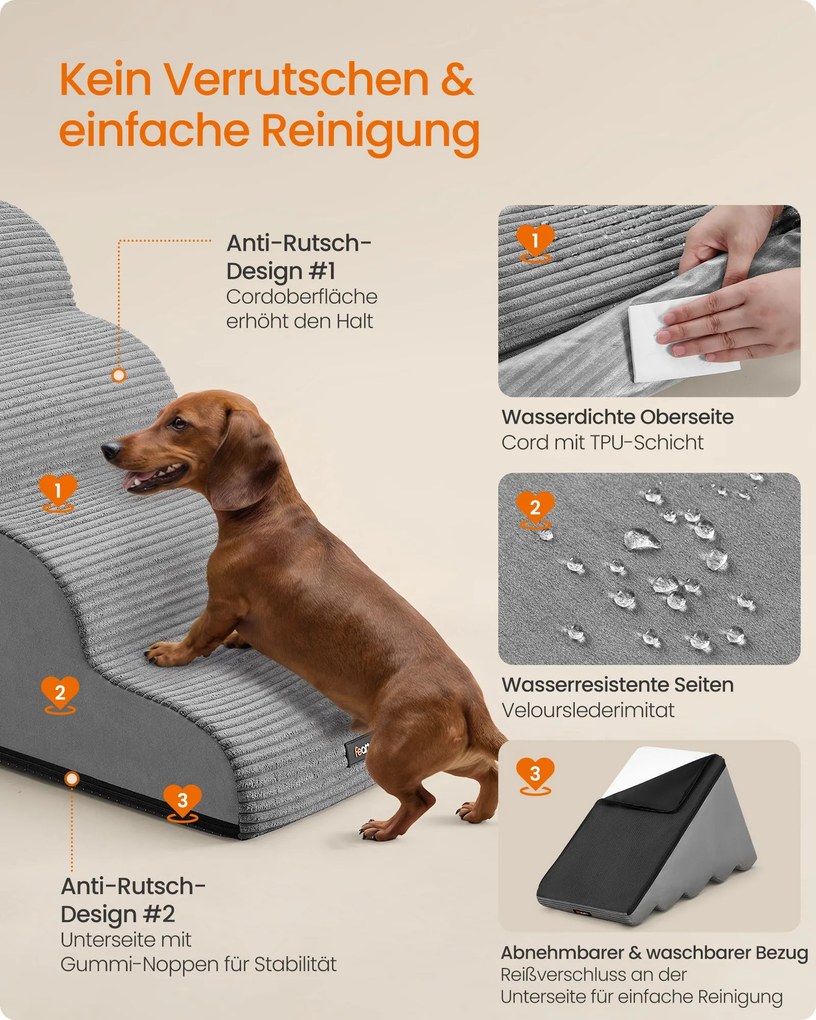 Escada para cães com 5 degraus antiderrapantes 84 x 40 x 58 cm para cães de pequeno porte Cinzento