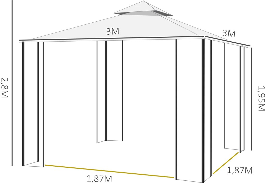 Pérgola de Jardim 300x300x280 cm Pérgola de Exterior com Teto Duplo Mo
