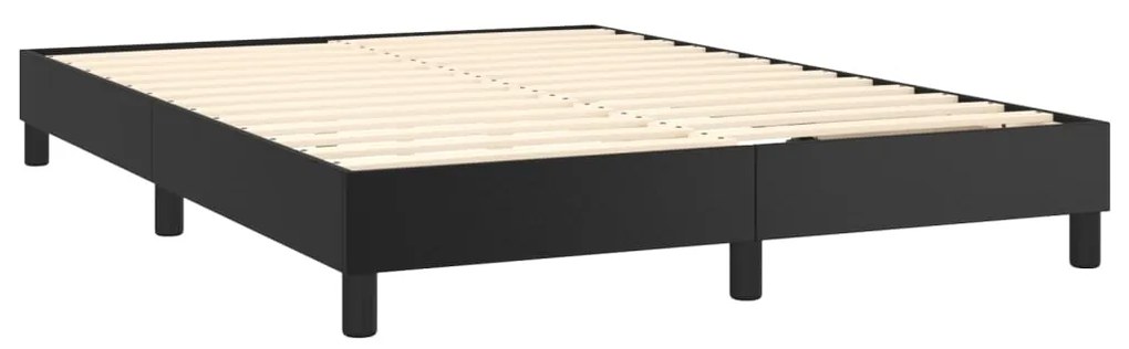 Cama box spring c/ colchão/LED 140x190cm couro artificial preto