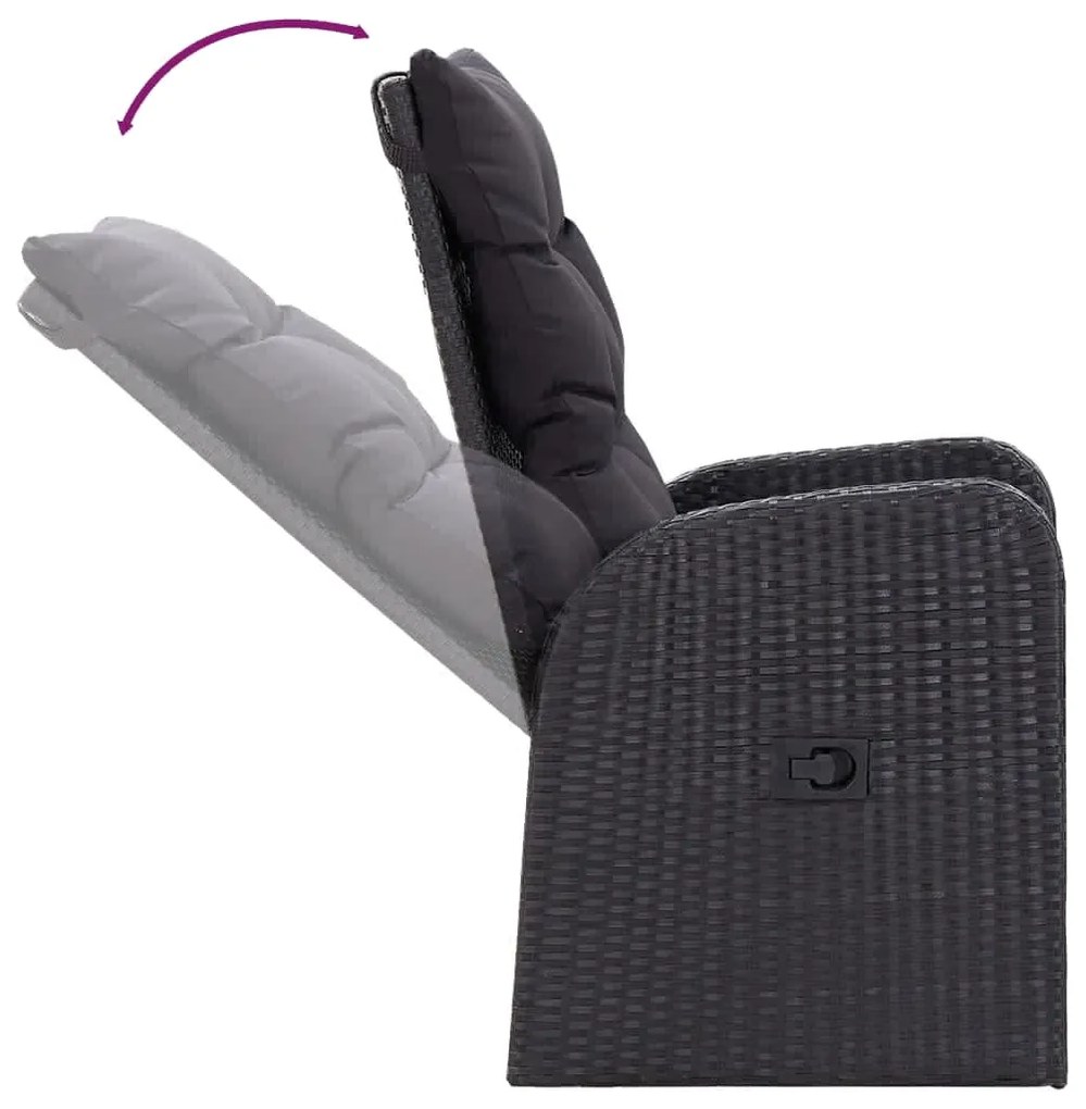 7 pcs conjunto de jantar para jardim com almofadões preto